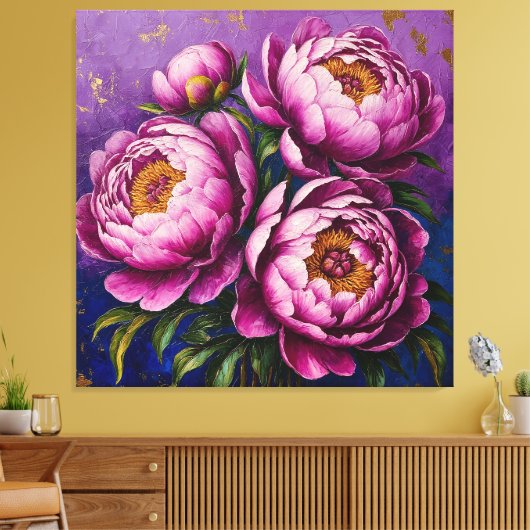 Levendige Roze Pioenrozen Canvas Afdruk (Insitu (Woonkamer))