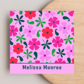 Levendige Roze Retro  Flowers Typografie Vierkante Visitekaartje