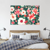 Levendige roze-rode en delicate witte bloemen canvas afdruk (Insitu (Slaapkamer))