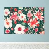 Levendige roze-rode en delicate witte bloemen canvas afdruk (Insitu (Houten vloer))