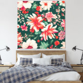 Levendige roze-rode en delicate witte bloemen canvas afdruk (Insitu (Slaapkamer))