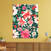Levendige roze-rode en delicate witte bloemen canvas afdruk (Insitu (Woonkamer))