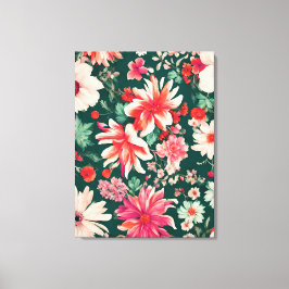 Levendige roze-rode en delicate witte bloemen canvas afdruk