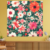 Levendige roze-rode en delicate witte bloemen canvas afdruk (Insitu (Woonkamer))