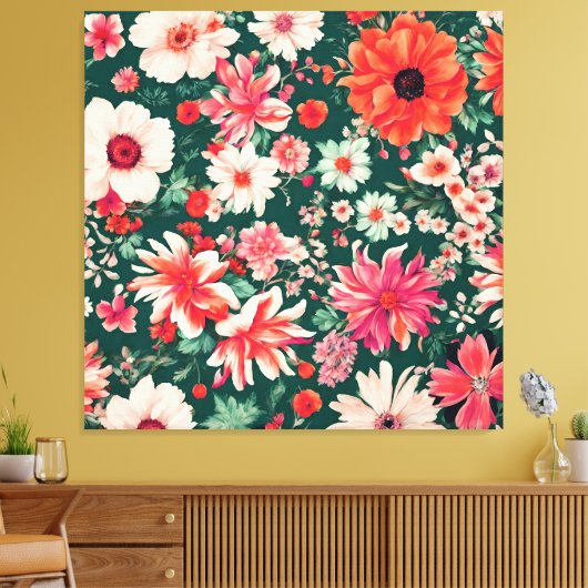 Levendige roze-rode en delicate witte bloemen canvas afdruk (Insitu (Woonkamer))