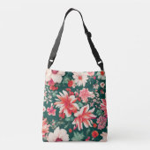 Levendige roze-rode en delicate witte bloemen crossbody tas (Achterkant)