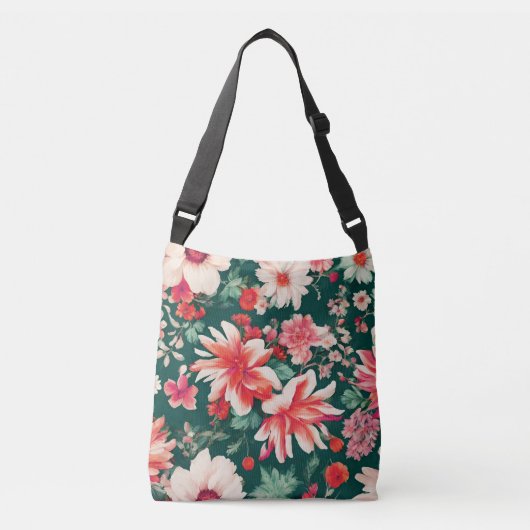 Levendige roze-rode en delicate witte bloemen crossbody tas (Voorkant)