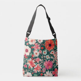 Levendige roze-rode en delicate witte bloemen crossbody tas