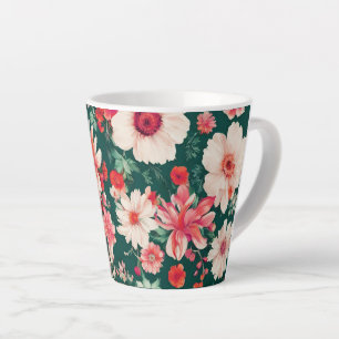 Levendige roze-rode en delicate witte bloemen latte mok