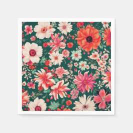 Levendige roze-rode en delicate witte bloemen servet