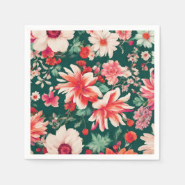 Levendige roze-rode en delicate witte bloemen servet