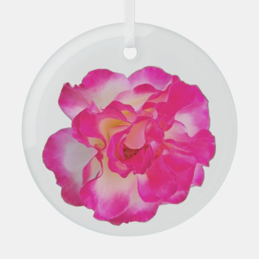 Levendige Roze Roos Versiering Glas Ornament (Voorkant)
