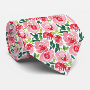 Levendige Roze Roze en Sappige Rode Abstracte Bloe Stropdas