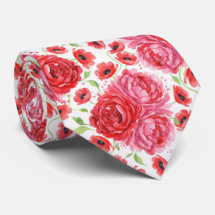 Levendige Roze Roze en sappige Rode Aquarel Pioen Stropdas