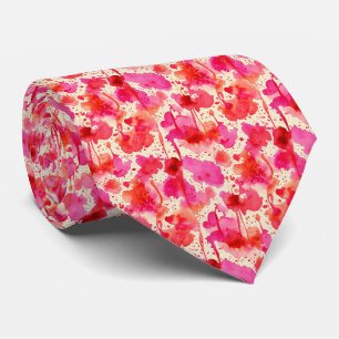 Levendige Roze Roze en Sappige Rode Waterverf Stropdas