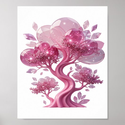 Levendige Roze ROZE GLAS BOOM 3D Tekst Kunst Poster (Voorkant)