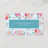 Levendige roze rozen bloemmotief op munt visitekaartje (Voorkant)