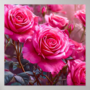 🌹 Levendige Roze Rozen Elegante Bloemenboeket Mod Poster