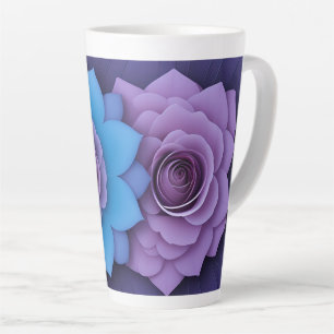Levendige Roze Rozen en Stralende Blauwe Bladeren Latte Mok
