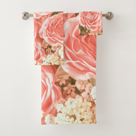 Levendige roze rozen Floral | Handdoekset Bad Handdoek (Insitu)
