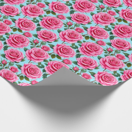 Levendige roze rozen gemodelleerd tegen cadeaupapier (Hoek)