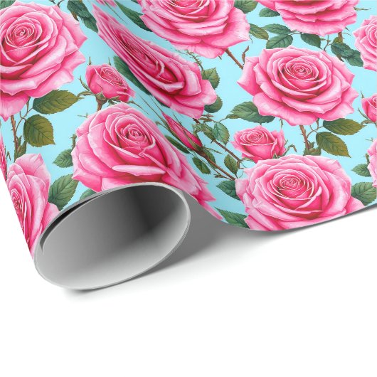 Levendige roze rozen gemodelleerd tegen cadeaupapier (Rol Hoek)
