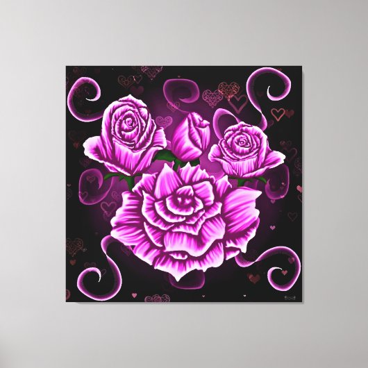 Levendige roze rozen met hartaccenten canvas afdruk (Voorkant)