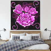 Levendige roze rozen met hartaccenten canvas afdruk (Insitu (Slaapkamer))