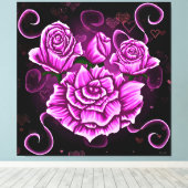 Levendige roze rozen met hartaccenten canvas afdruk (Insitu (Houten vloer))