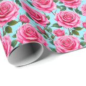 Levendige Roze Rozen Met Patroon Tegen Cadeaupapier (Rol Hoek)