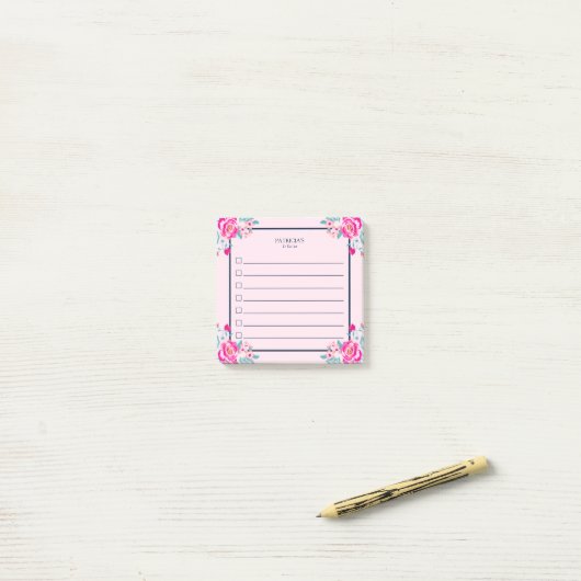 Levendige Roze Rozen Op Blush Aangepaste Naam Post-it® Notes (Op bureau)