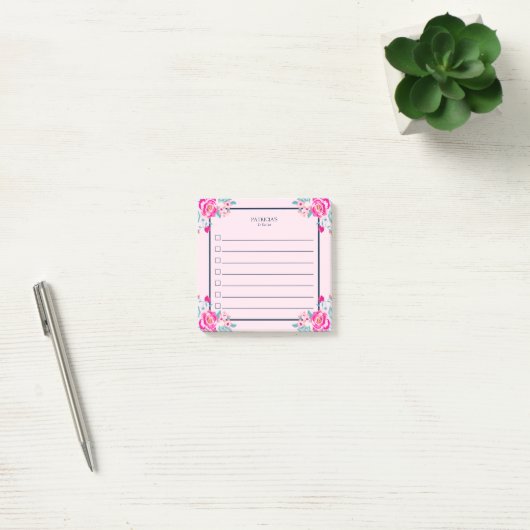 Levendige Roze Rozen Op Blush Aangepaste Naam Post-it® Notes (Kantoor)