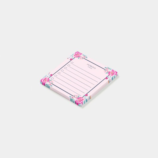 Levendige Roze Rozen Op Blush Aangepaste Naam Post-it® Notes (Schuin)