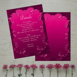 Levendige roze sierlijke elegantie bruiloft detail informatiekaartje