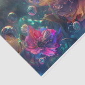 Levendige Roze Sinaasappel Blauwgroen Bloemen Deco Tissuepapier (Detail)