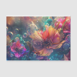 Levendige Roze Sinaasappel Blauwgroen Bloemen Deco Tissuepapier