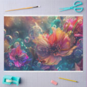 Levendige Roze Sinaasappel Blauwgroen Bloemen Deco Tissuepapier (Craft)