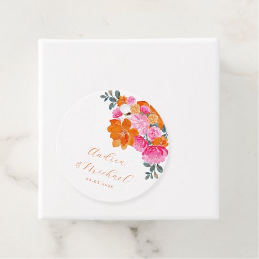 Levendige Roze Sinaasappel Bloemen Zomer Custom Br Bedankjes Labels (In situ)