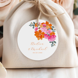 Levendige Roze Sinaasappel Bloemen Zomer Custom Br Bedankjes Labels