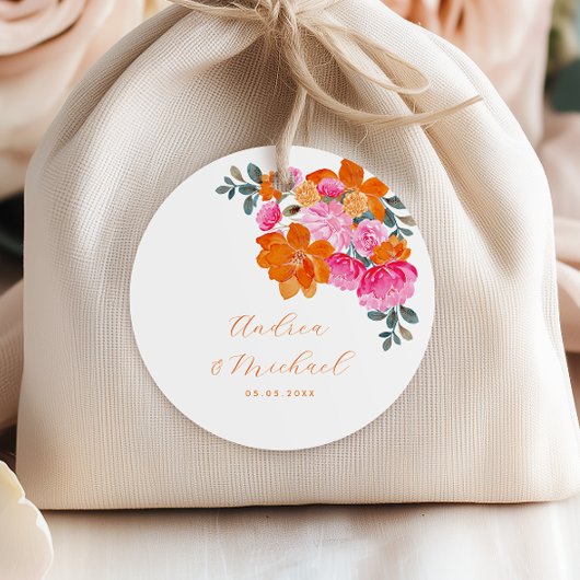 Levendige Roze Sinaasappel Bloemen Zomer Custom Br Bedankjes Labels