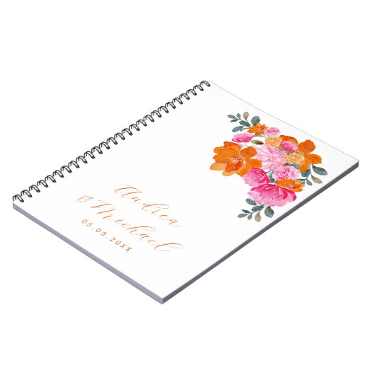 Levendige Roze Sinaasappel Bloemen Zomer Custom Br Notitieboek (Linkerzijde)