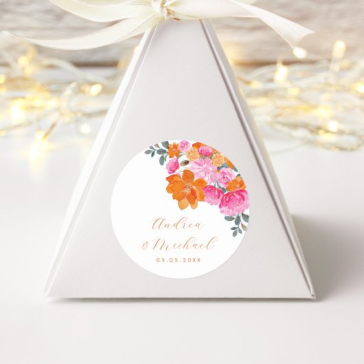 Levendige Roze Sinaasappel Bloemen Zomer Custom Br Ronde Sticker