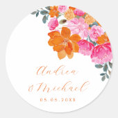 Levendige Roze Sinaasappel Bloemen Zomer Custom Br Ronde Sticker (Voorkant)