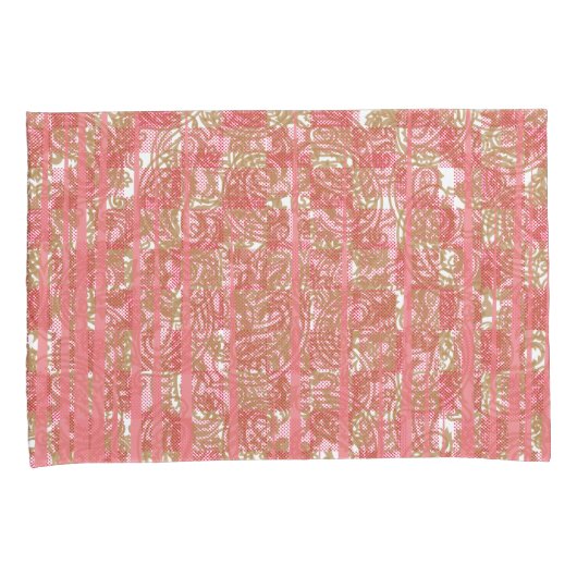 Levendige roze stof met ingewikkelde bloemige vach kussensloop (Voorkant-Rechts)