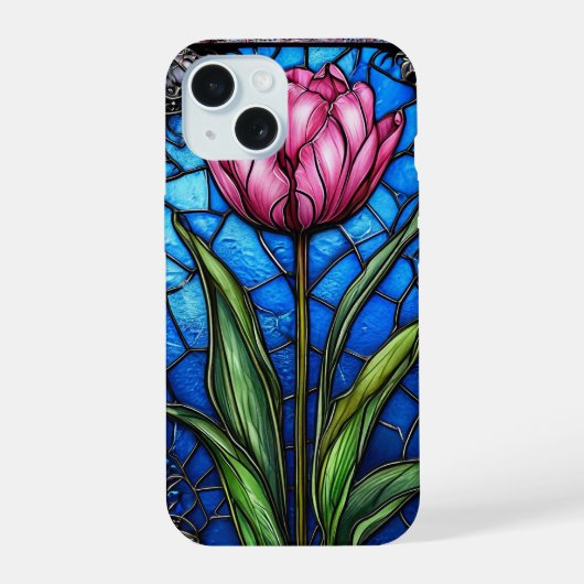 Levendige roze tulp iPhone 15 case (Achterkant)