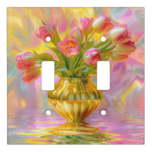 Levendige roze tulpen in gouden vaas