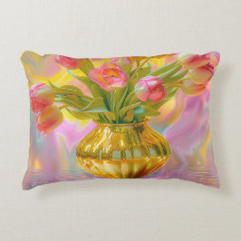 Levendige roze tulpen in gouden vaas accent kussen
