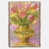 Levendige roze tulpen in gouden vaas deken (Voorkant Verticaal)