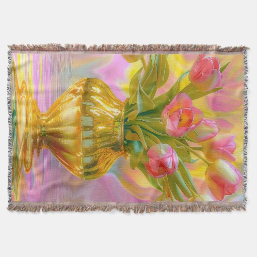 Levendige roze tulpen in gouden vaas deken (Voorkant)