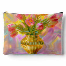 Levendige roze tulpen in gouden vaas